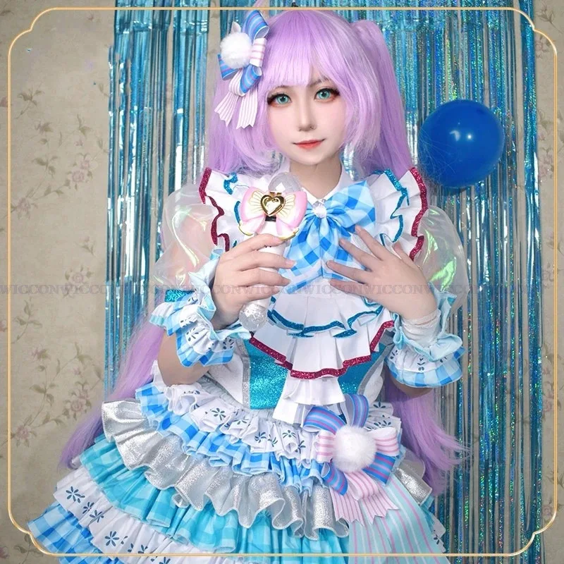 

asdh8@Manaka Laala Game Cosplay Anime Halloween Costume Wig Pretty Rhythm Blue White Satin Song Suit Woman Kawaii Fancy Manaka L