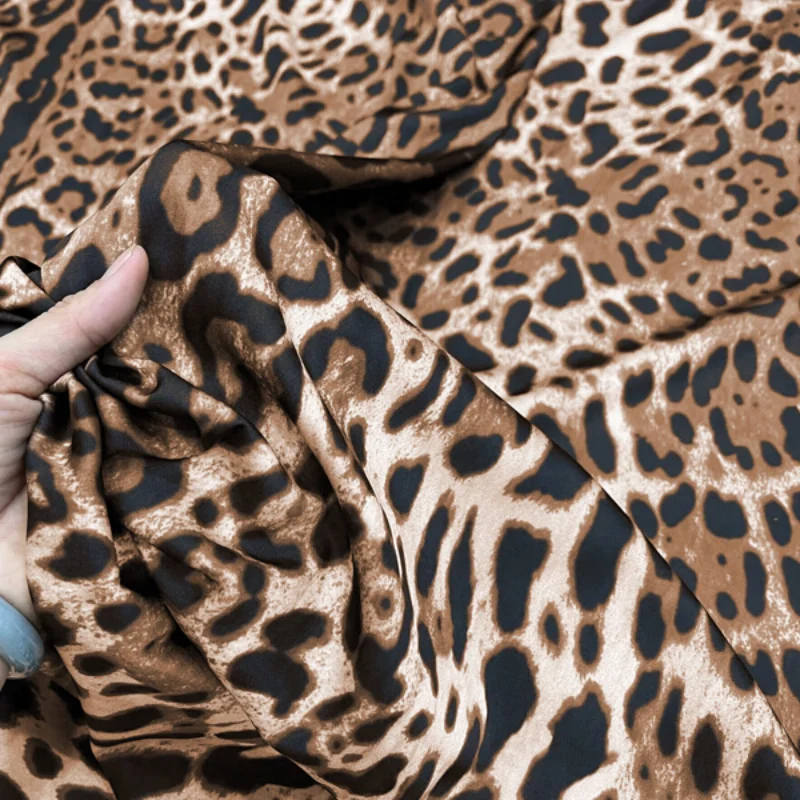 Leopard Printed Poplin Pure Cotton Fabric Brand Fashion Design Soft Polyester Satin Cloth for Dress Diy Sewing Material