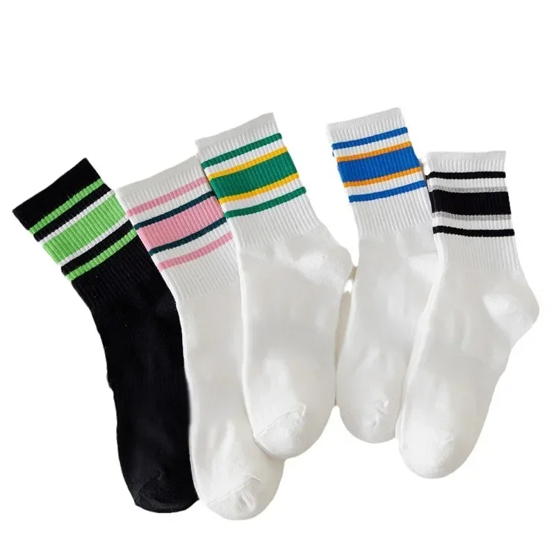 Mid-tube Striped Socks Female Autumn and Winter All-in-one Wear Solid Color Sports Casual Socks Absorbent Breathable Sock