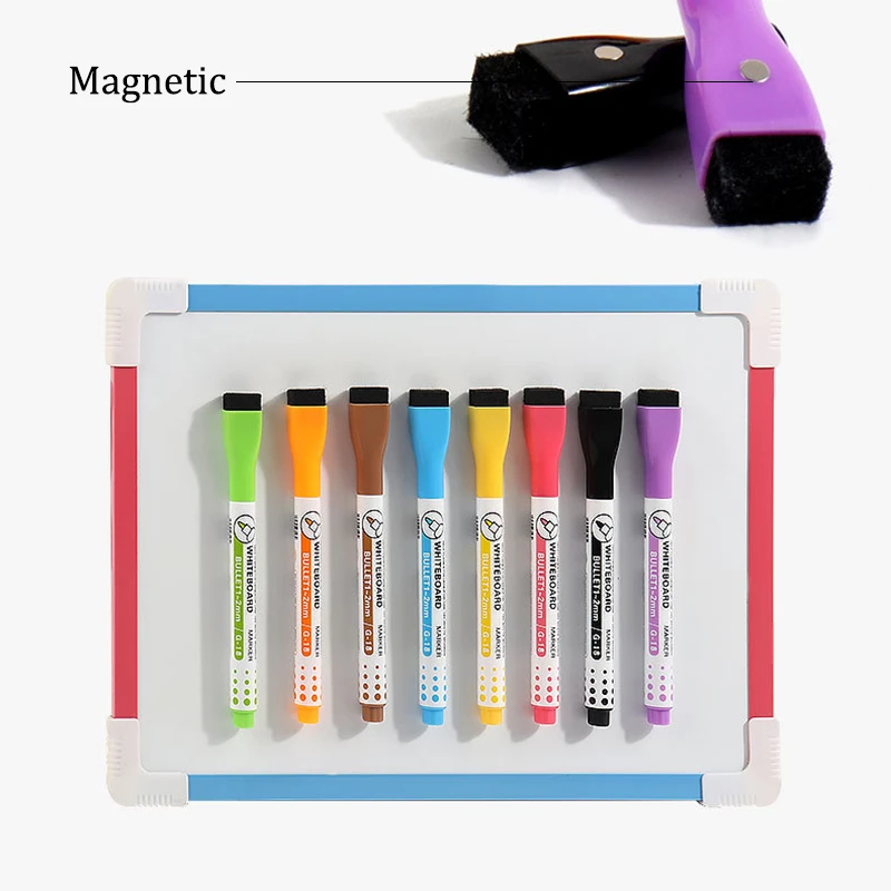 8pcs Magnetic Dry Erase Marker Children\'s Painting Whiteboard Pen Fine Tip Magnetic Water-Based Pen with Erasable Cap Magnet