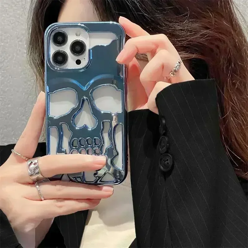 Luxury skeleton Skull Case for iPhone 11 12 13 14 15 Pro Max Phone Cases Shockproof Back cover Camera full Protect Hollow Funda