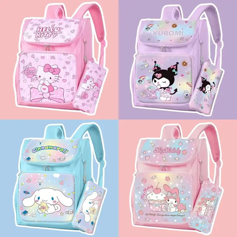 

Cartoon Kuromi Gradient Color Backpack Pencil Case Melody Kt Cat Canvas Schoolbag Student Burden Reducte Large Bag Child Gift