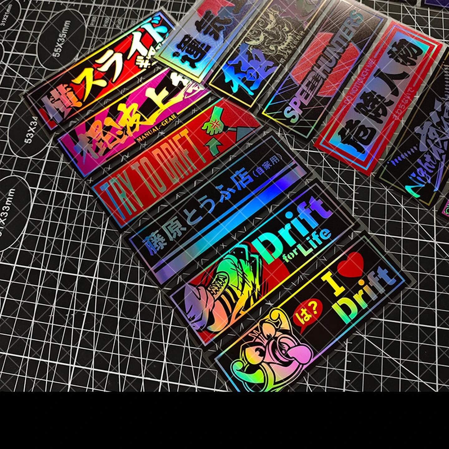 Japanese Bosozoku Style Holographic Laser Vinyl Sticker Set, Waterproof Decor Decals for Motorcycle and Car Window Customization