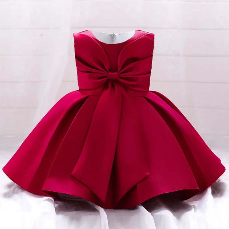Summer Baptism Bow Princess Party Clothing Kids Costume Toddler Girl Clothes Elegant 1st Birthday Dress Vestido Christening