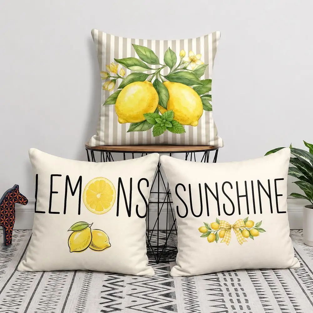 Fresh Lemon Pattern Cushion Cover Soft Short Plush Pillow Cover Smooth Cozy Texture Cushion Case Home Decor