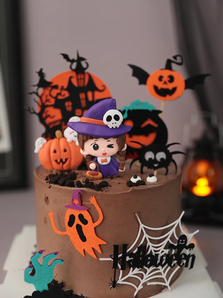 Halloween Cake Toppers DIY Cupcake Topper Castle Ghost Witch Vampire Pumpkin Cake Flags Kids Birthday Wedding Party Baking Decor view 5