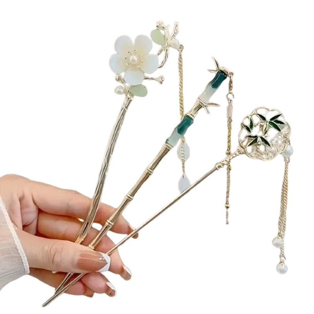 1/6pcs Elegante Chinese Stijl Kwastje Haar Stok Traditionele Bloemen Ontwerp Kapsel Accessoire Vrouwen Sieraden Haarspeld Haarnaald - afbeelding 2