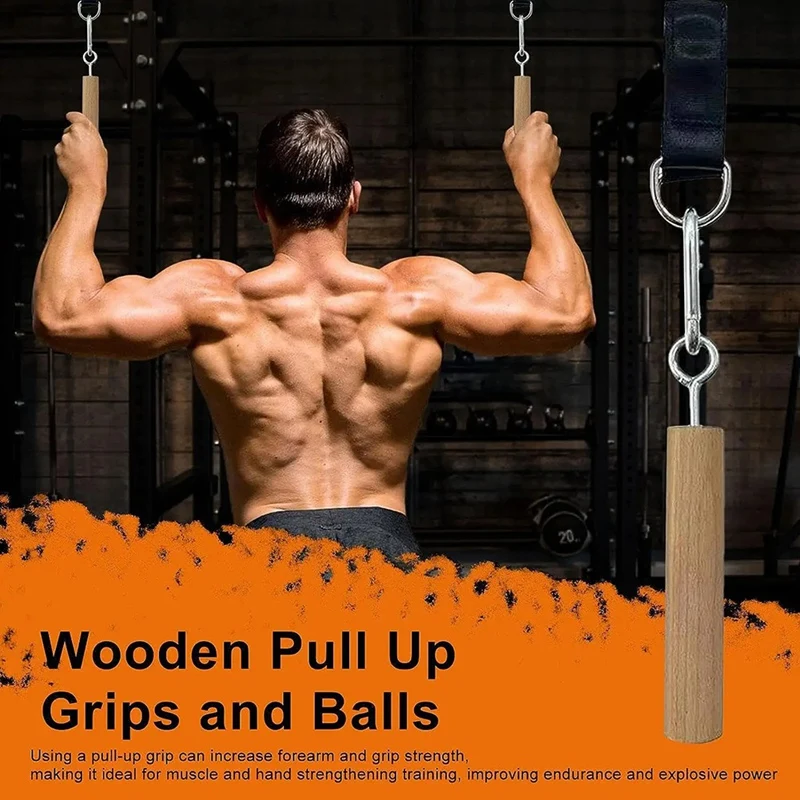 Wooden Handle Pull Up Ball Grip Finger Strengthener Exerciser Arm Muscle Strength Workout Climbing Fitness Accessories