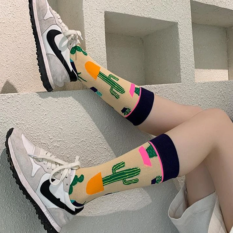 Fashion Colorful Spring Autumn Stocking Women\'s Socks Plant Hedgehog Slothsi Cotton Socks Personality Straight Trendy Socks