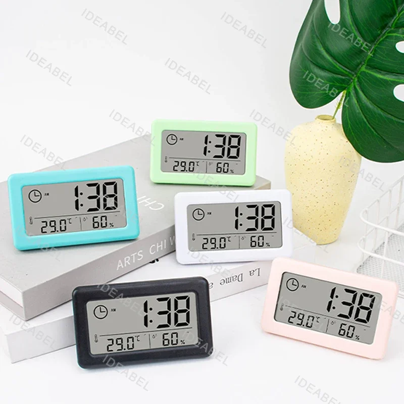 Mini Digital Clock Temperature Humidity Portable Watch Clock Thermometer Hygrometer 12/24 Hours Battery Powered Clock Home Table