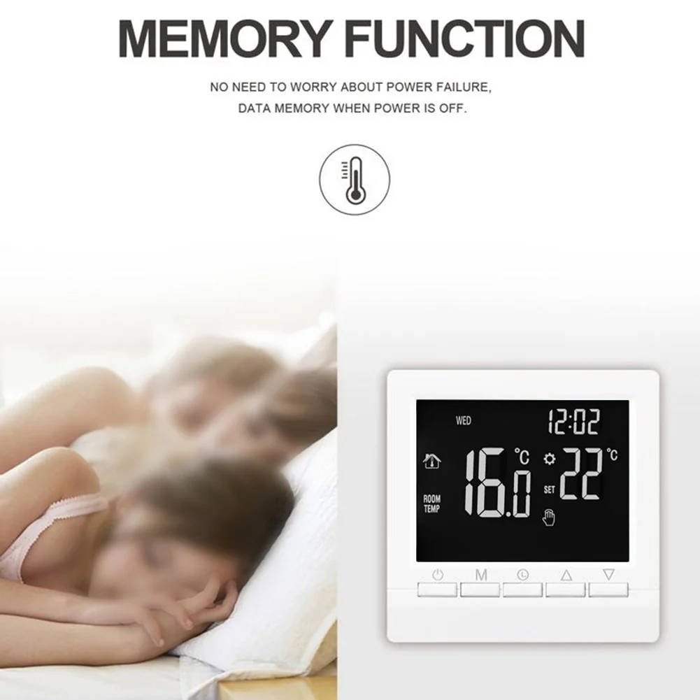 Wired Boiler Thermostat Programmable Thermostat Home Environment LCD Display Thermostat Temperature Adjustment Range 5-90