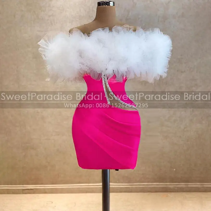 

Gorgeous Short Sheath Cocktail Dresses Ruffles Tulle Off Shoulder Sequins Beaded Customized Mini Prom Dress Party For Women
