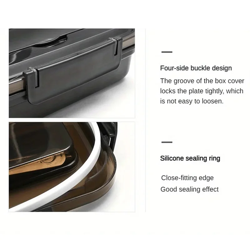 AAAN-Easy-Clean Container For Students & Office Workers,Leak-Proof Stainless Steel Lunch Box With 3 Compartments