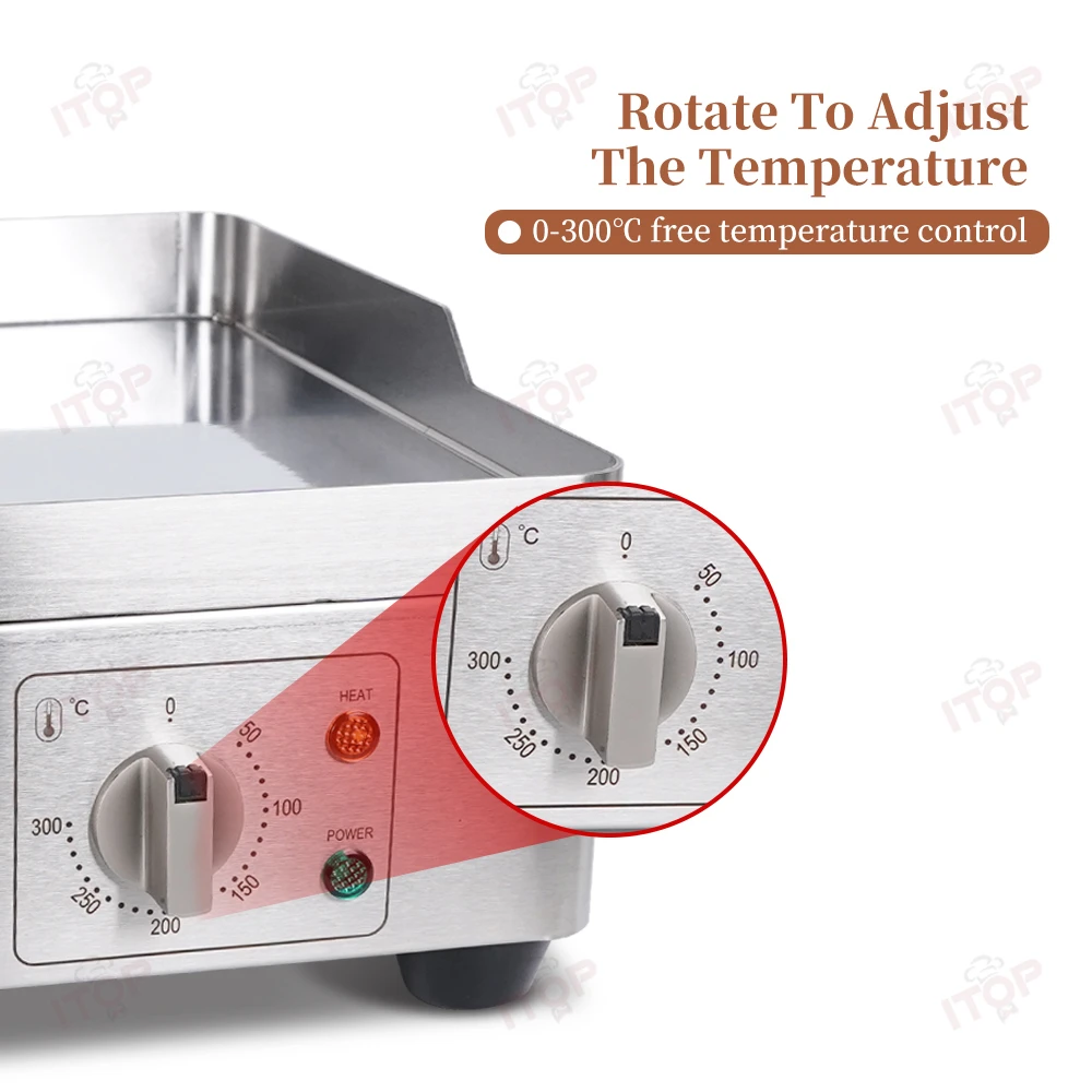 ITOP شواية شواء كهربائية موقد شواء 2KW 0-300 ℃   معدات شرائح اللحم لشواية بلانشا من الفولاذ المقاوم للصدأ