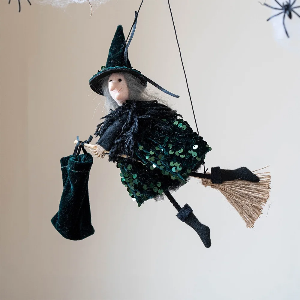 

Scary Halloween Hanging Witch Gothic with Gift Bag Broomstick Witch Ornament Witch Hat Broomstick Girl Doll Outdoor Decor