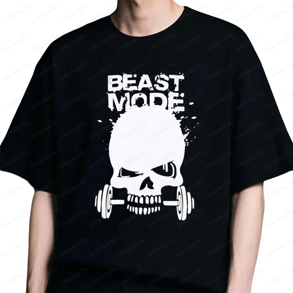 

Мужская футболка со скелетом и гантелями с коротким рукавом для спортзала и фитнеса, повседневные летние классические топы, мужские повседневные футболки с круглым вырезом