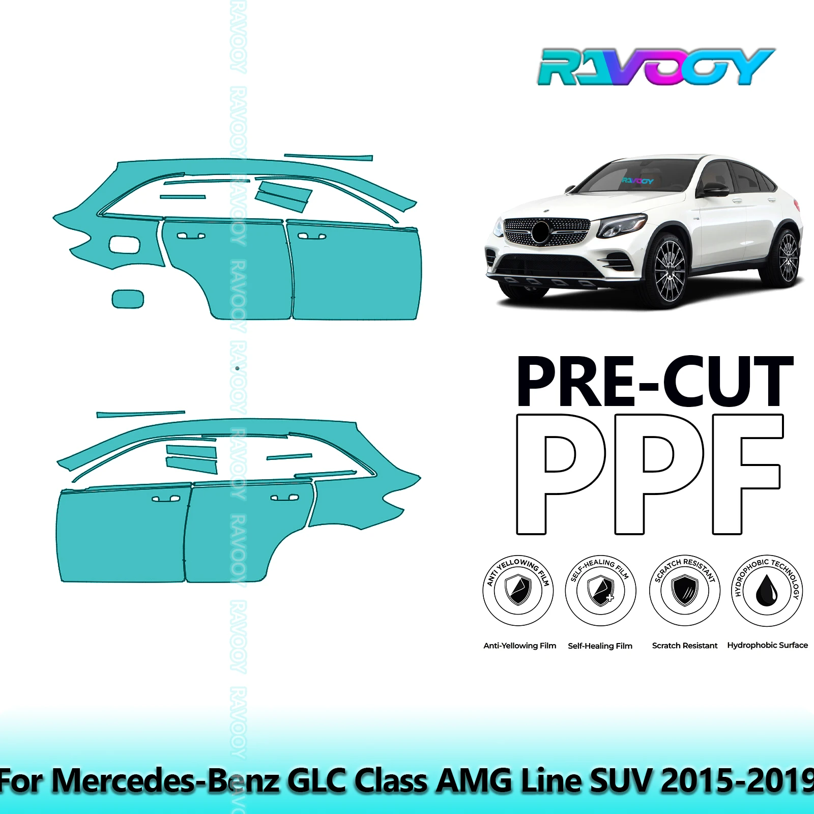 

For Mercedes-Benz GLC Class AMG Line SUV 2015-2019 8.5mil Pre-Cut PPF Door & A/B Pillar Kit TPU Paint Protection Film Set