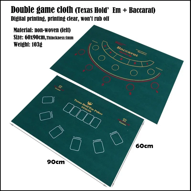 

90x60cm Double Sided Game Tablecloth Portable Texas Hold'em Baccarat Table Mat Non-woven Casino Entertainment Accessories