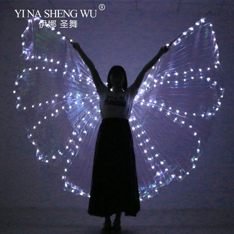 Butterfly Colorful Belly Dance Performance Costume LED Wings Dance Accessories Girls LED Wings LED Butterfly Wings NO STICKS