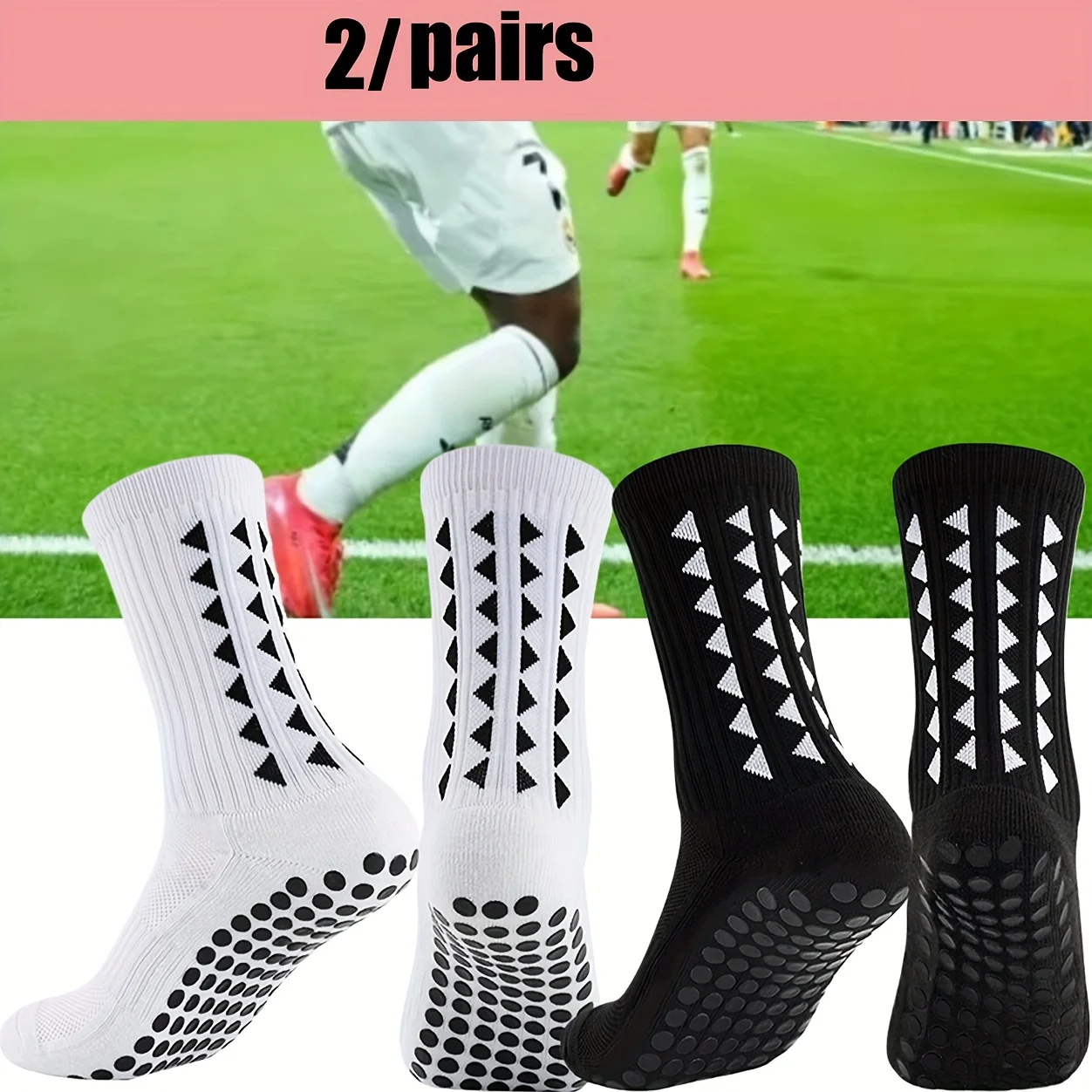 2 pairs of unisex anti-slip sports socks for soccer, basketball, baseball, rugby, football, car racing, running, hiking, tennis