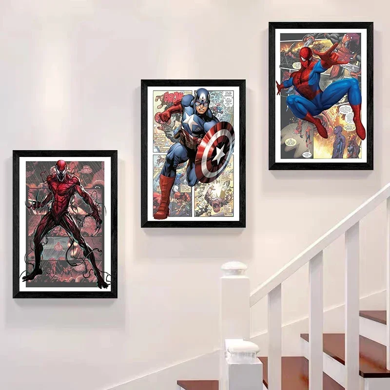 1PCS frameless Marvel Avengers Comic Poster Spiderman Iron Man Hurk Posters Superhero Canvas Painting Wall Art Home Decor - view 2