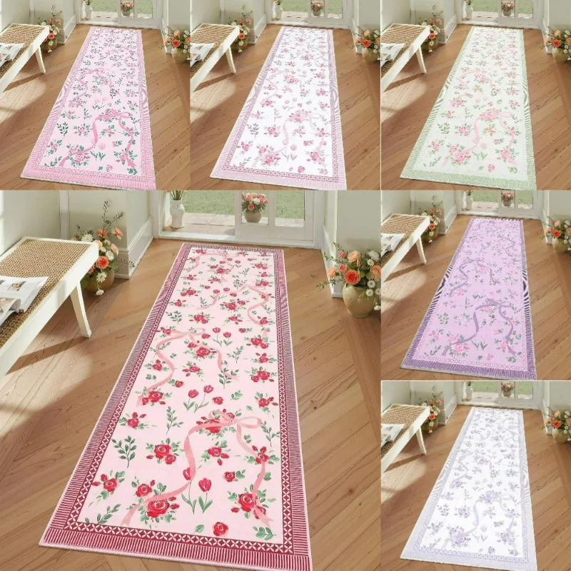 Pink Bow Floral Rug Multicolor  Bedroom Mat Living Room Carpet Office Garden Patio Balcony Floor Decor Hallway Runner Rug