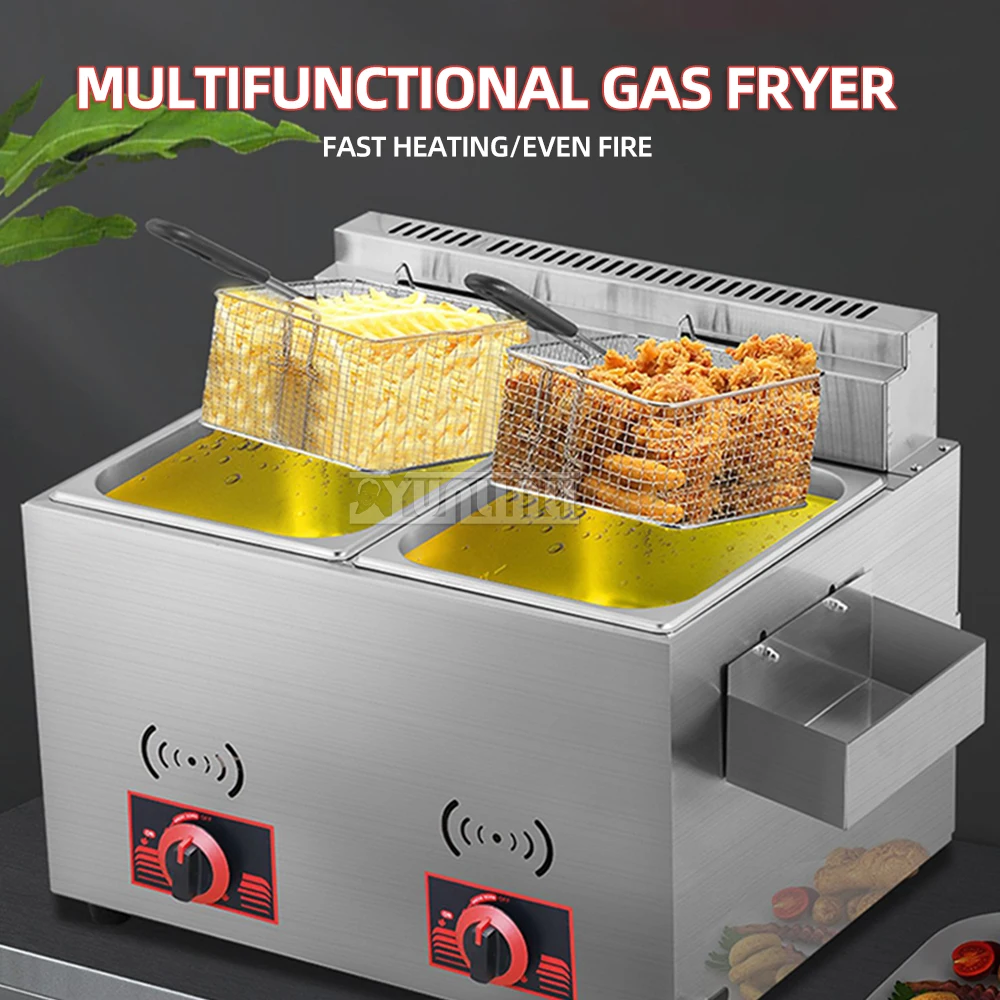 20L آلة المقلاة العميقة خزانات مزدوجة معدات وعاء القلي مقلاة الغاز