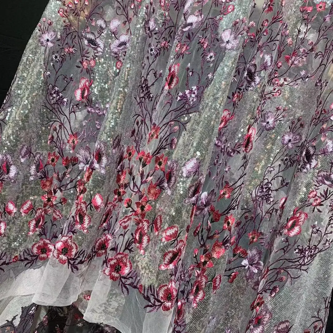 New European/American Heavy Industry Multi-color Flower Sequin Embroidery Fabric High-order Dress Fabric Accessories