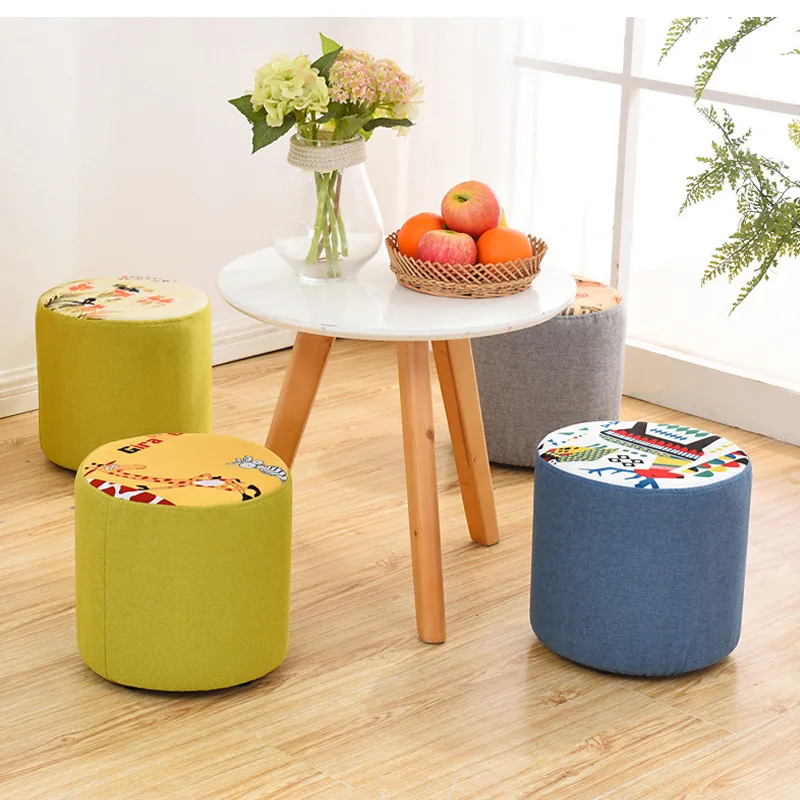 Fabric Small Round Stool Home Door Net Red Lazy Small Stool Living Room Creative Low Stool Adult Changing Shoe Stool Small Bench