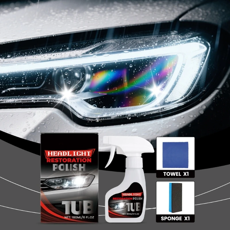 

Professional Car Frontlight Cleaner Set Restores Clearness Prevents Oxidation For Night Driving Safety D7YA