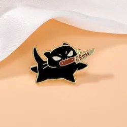 1pc Cute Cartoon Black Cat Enamel Brooch Creative Animal With A Knife In Mouth Lapel Pin Badge Backpack Clothing Hat Accessories