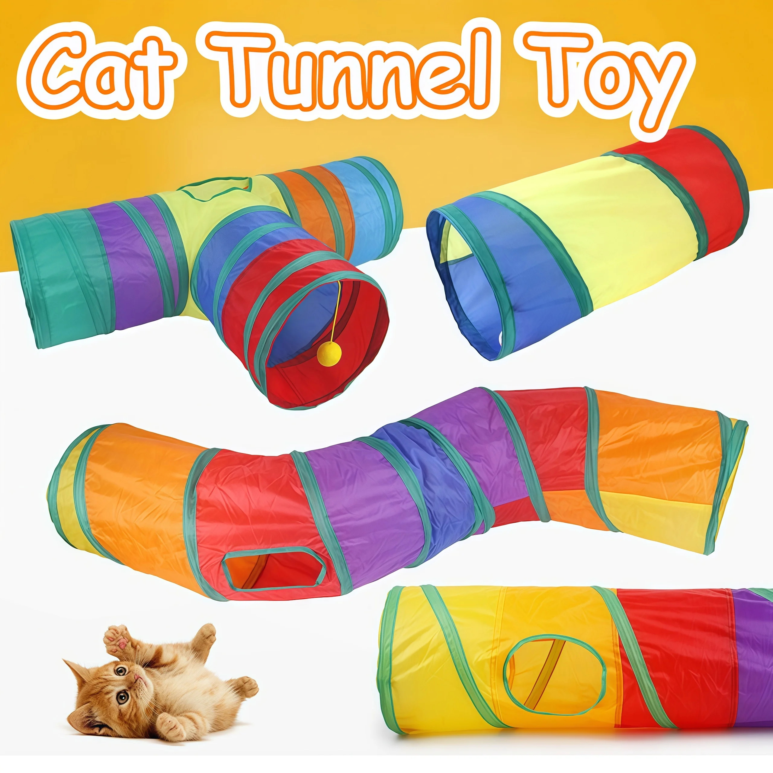 Cat Toy Collapsible Cat Playing Tunnel Connectable Cat Tunnel Indoor Cat Tube Toys Foldable Drill Hole Kitten Colorful Pet Toys