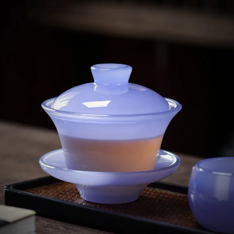 Imperial Purple Jade Porcelain Gaiwan-Tianquan Sancai Tea Cup Household Glass Tea Bowl Kung Fu Gaiwan Single Tea Bowl