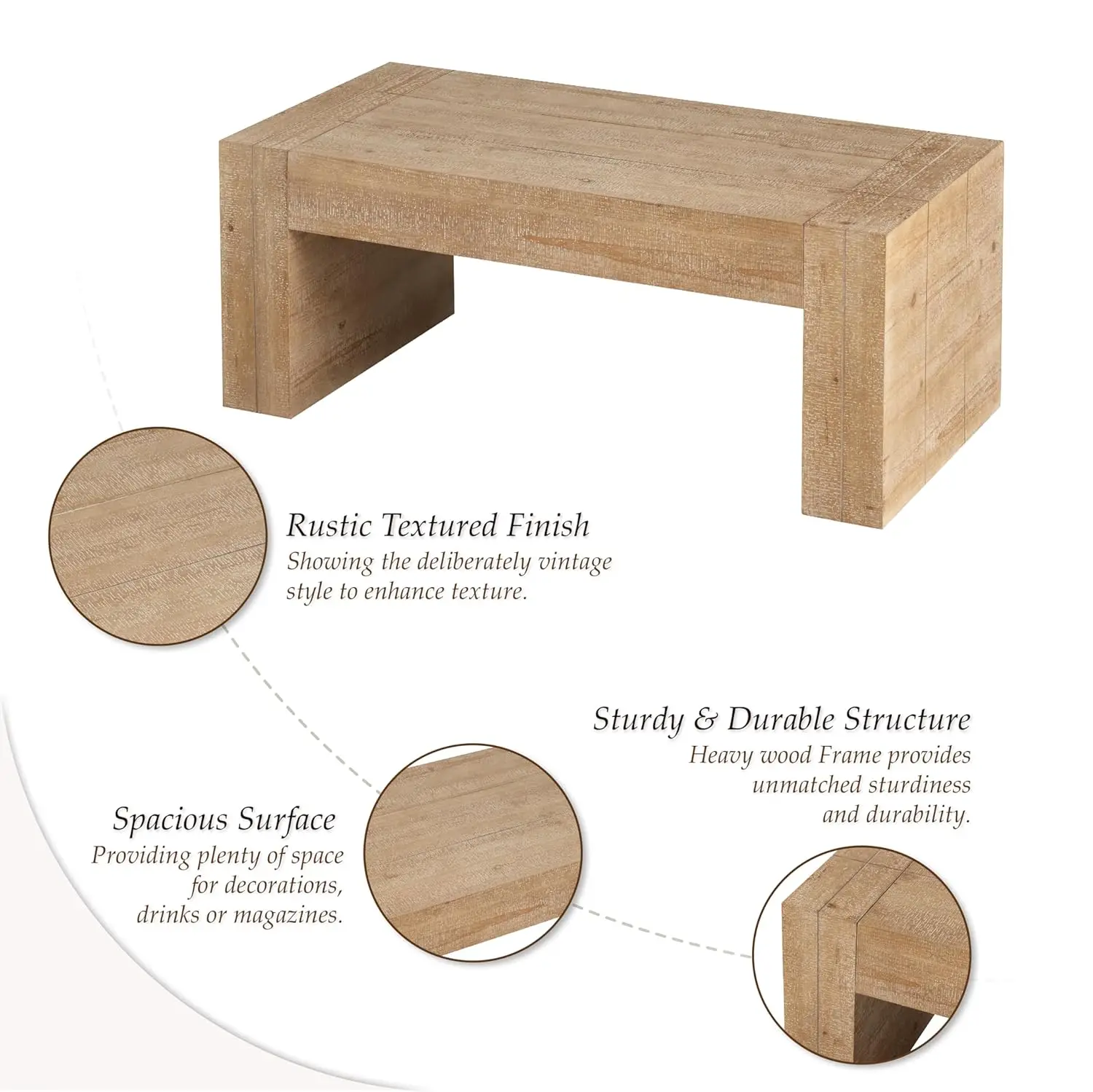 طاولة قهوة خشبية ريفية حديثة بأرجل سميكة، طاولة مركزية مستطيلة لغرفة المعيشة، تصميم لمسة نهائية طبيعية، مزرعة قوية S