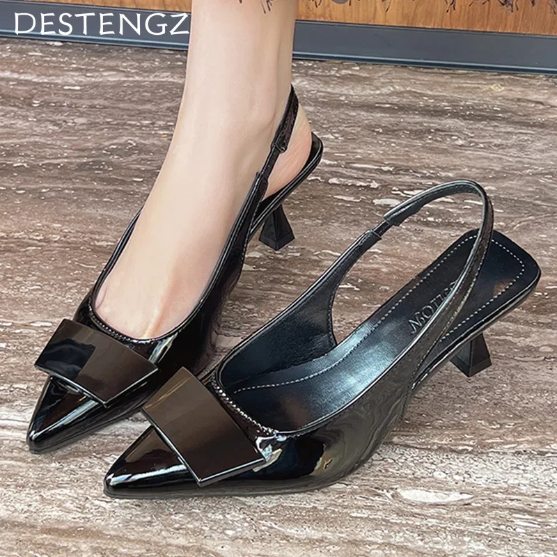 Dedo do pé apontado mulheres sandálias sexy meados de salto sapatos elegantes moda vestido bombas mulher 2025 tendência verão casual caminhada chinelos femme