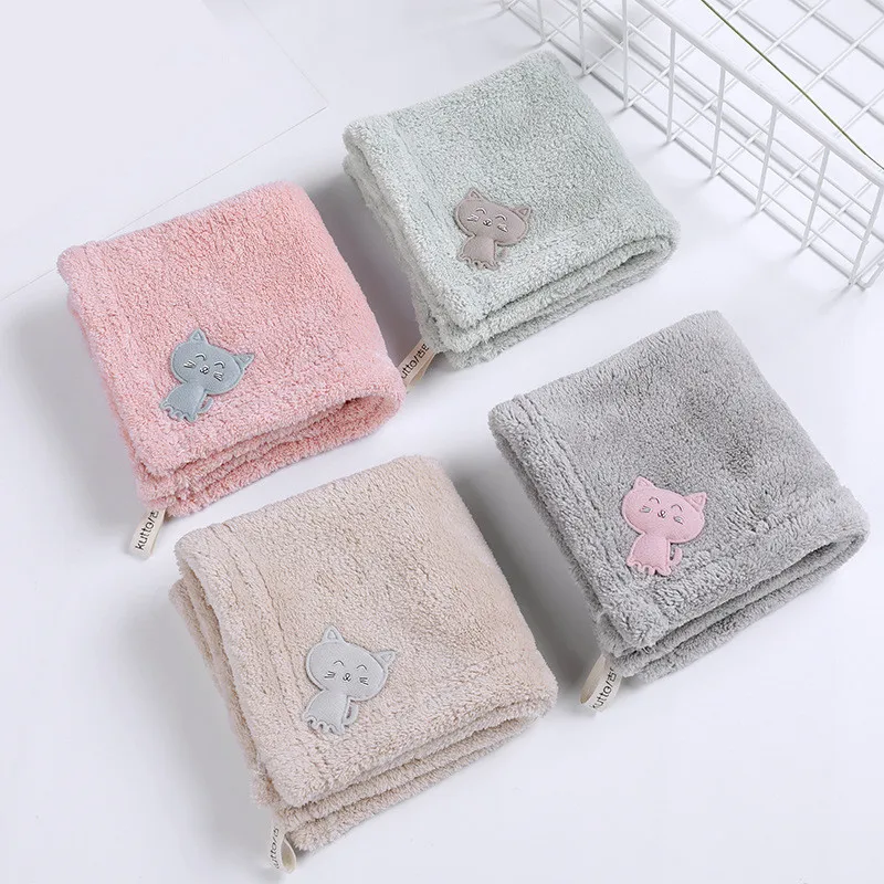 25x25cm Small Square Cartoon Cat Hand Towel Wall Hanging Water Absorbent Kitchen Coral Fleece Clean Dishcloth