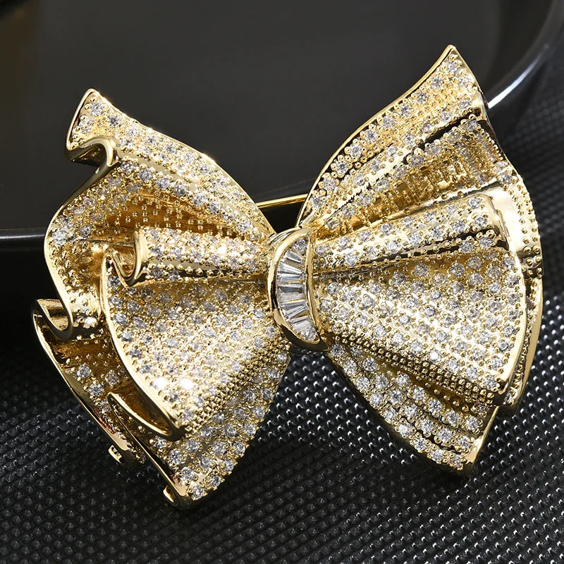 

OKILY Elegant Bowknot Brooch Women's Fresh Folded Design Zircon Bow Corsage for Woman Luxury Jewelry Suit Coat Pins Holiday Gift