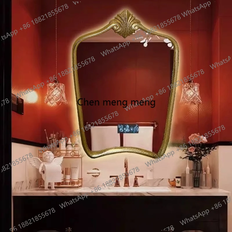 

Retro bathroom, carved vanity mirror, bathroom wall hanging smart, living room decorative mirror