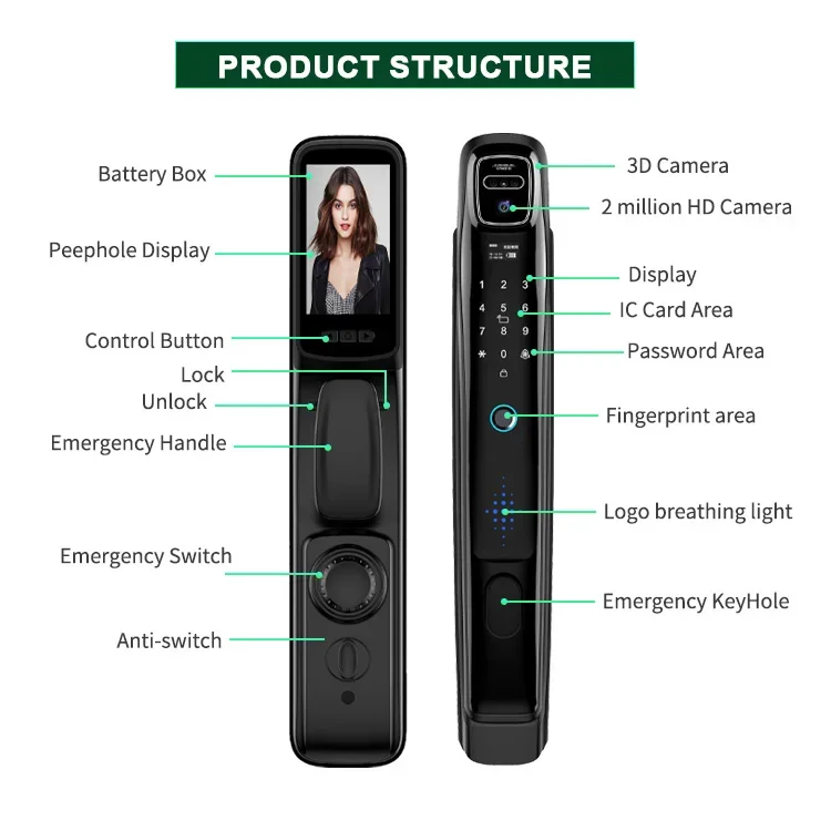 Palm Vein fingerprint Card key unlock Lock smart door lock recording 3D Face Recognition  camera smart door lock