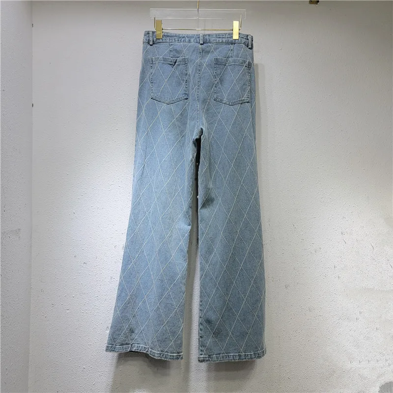 Blue Heavy Industry Beads Jeans 2024 Spring and Autumn New High Waist Slimming and Straight Loose Wide Leg Pants for Women