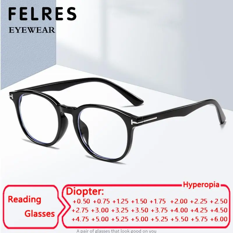 

Ultralight Round Reading Glasses Women Men Fashion Brand Anti Blue Light T Letter Presbyopia Eyeglasses Female Oval Magnifier