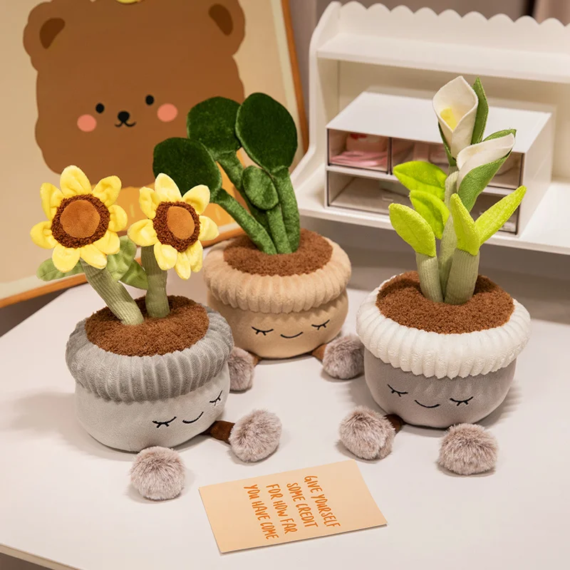 30 センチメートル漫画ホット販売植物鉢植えひまわりぬいぐるみピンクの花サボテンオランダカイウユリぬいぐるみ植物家の装飾ギフト子供のための