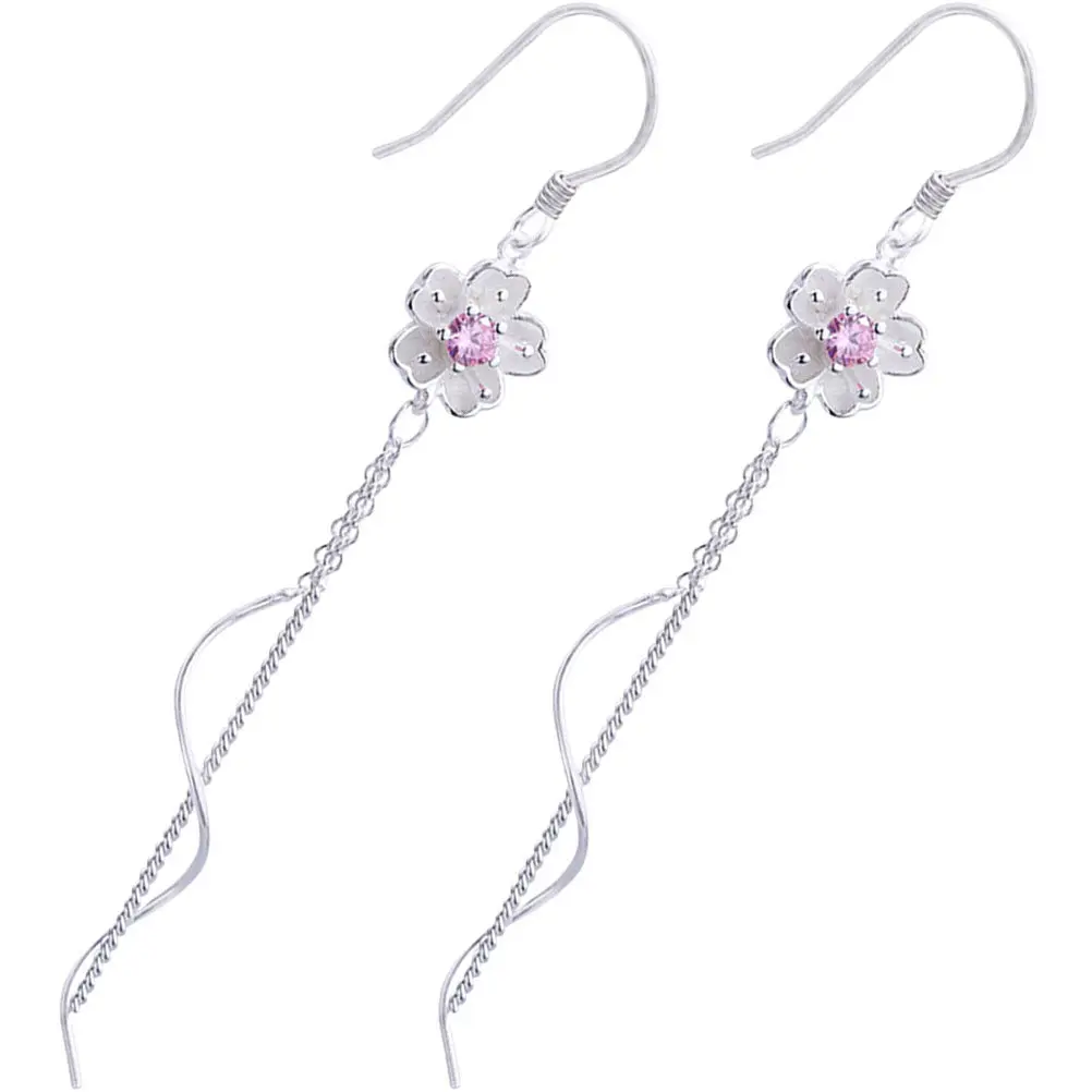 

1Pair Cherry Blossom Earrings for Women Flower Long Dangle Drop Tassel Earrings Lightweight Skin Friendly Daily Wear Special