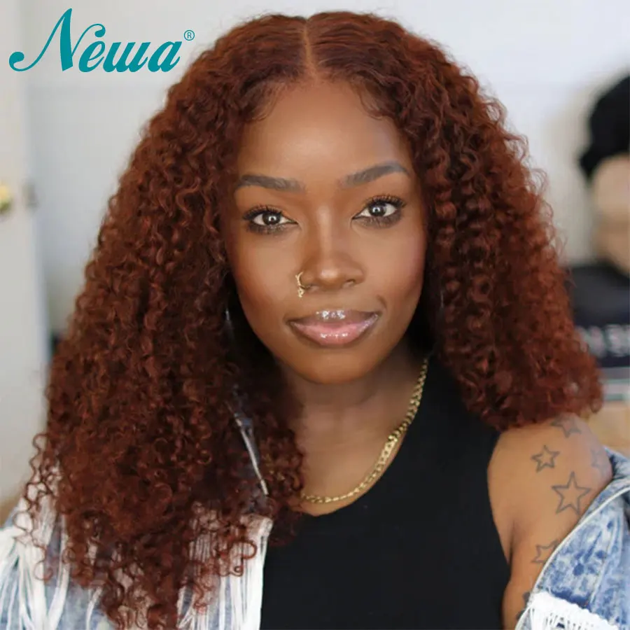 

Auburn Brown Color 13x6 Glueless Lace Frontal Wig Kinky Curly Human Hair For Women HD Transparent Lace Front Wig 13x4 PrePlucked