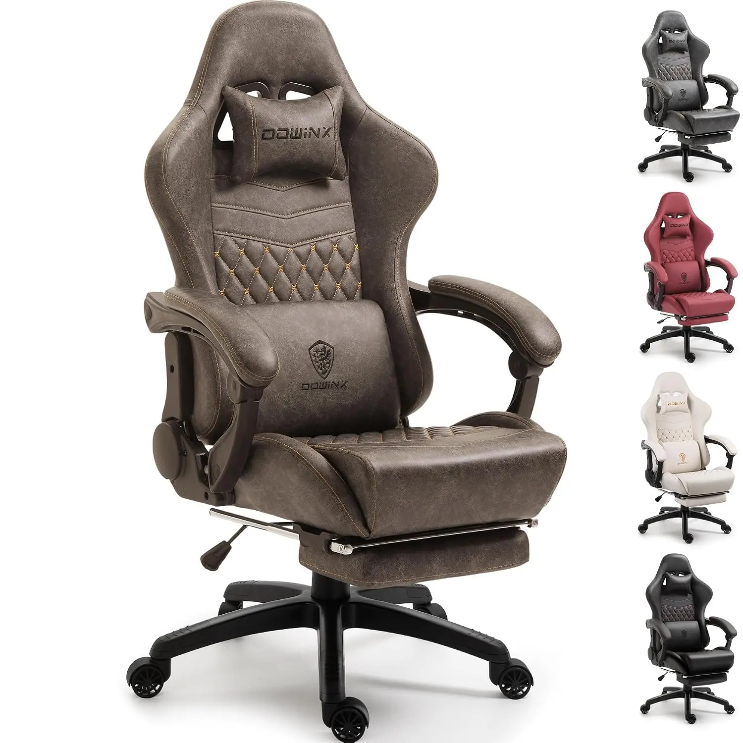 Vintage Gaming Chair, 400lb Heavy Duty Ergonomic Office Chair with Massage Lumbar, Footrest & Recline, Brown, Customized