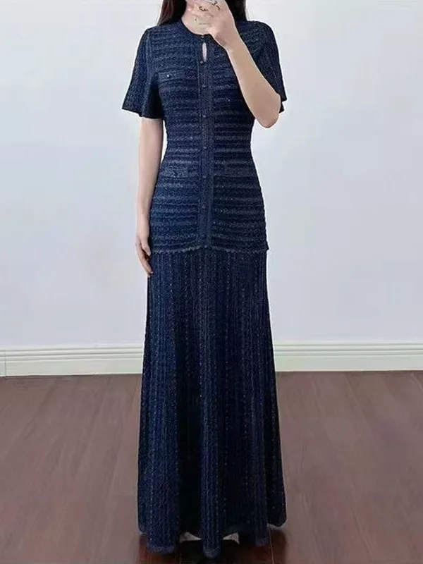 

French High-End Dress For Women, 2026 Summer New Short Sleeved Round Neck Fashionable Long Dress