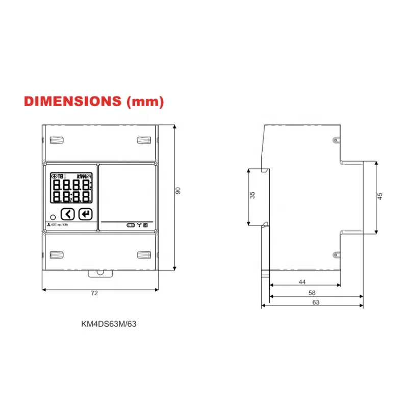 Счетчик энергии на DIN-рейку IP51 Счетчик электроэнергии Светодиодный дисплей Счетчик солнечной энергии Harmonics