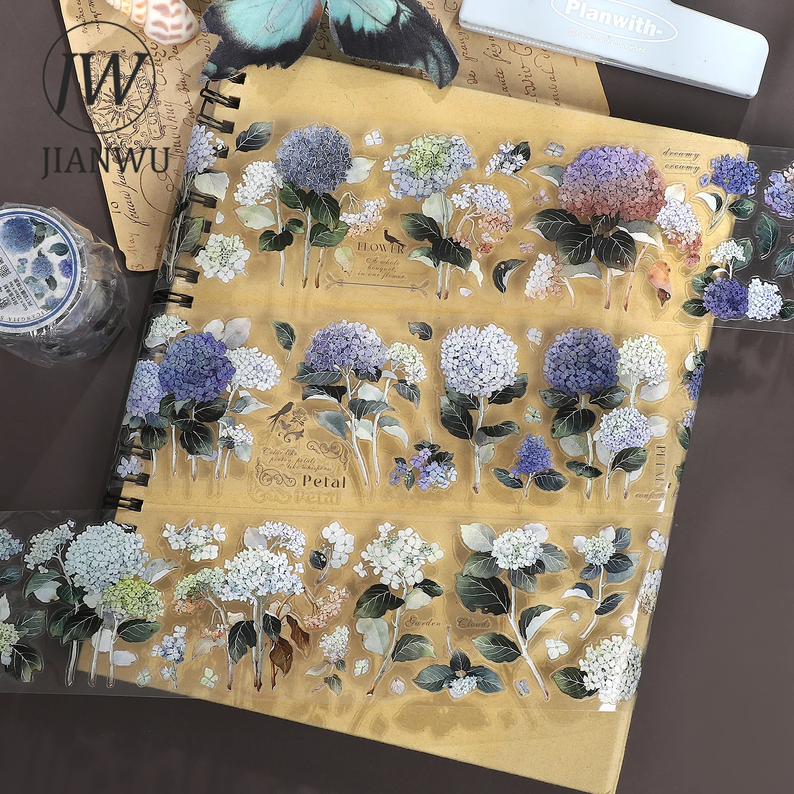 jianwu-60mm-6m-vintage-flower-hydrangeas-landscape-material-collage-scrapbooking-pet-tape-creative-diy-journal-stationery