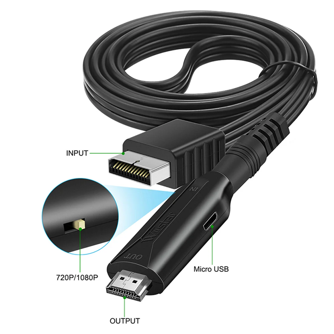 WIISTAR-Adaptador de conversor de áudio e vídeo compatível com PS2 para HDMI, adaptador de cabo Full HD, suporte PS 1/2, HDTV, PC