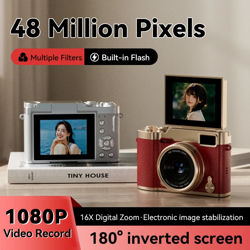 4K Ultra HD Flip-Screen CCD Digitalkamera 16-fach Zoom 1080P Vlogging-Kamera Tragbare Kompakte Digitalkamera für Studenten und Reisen
